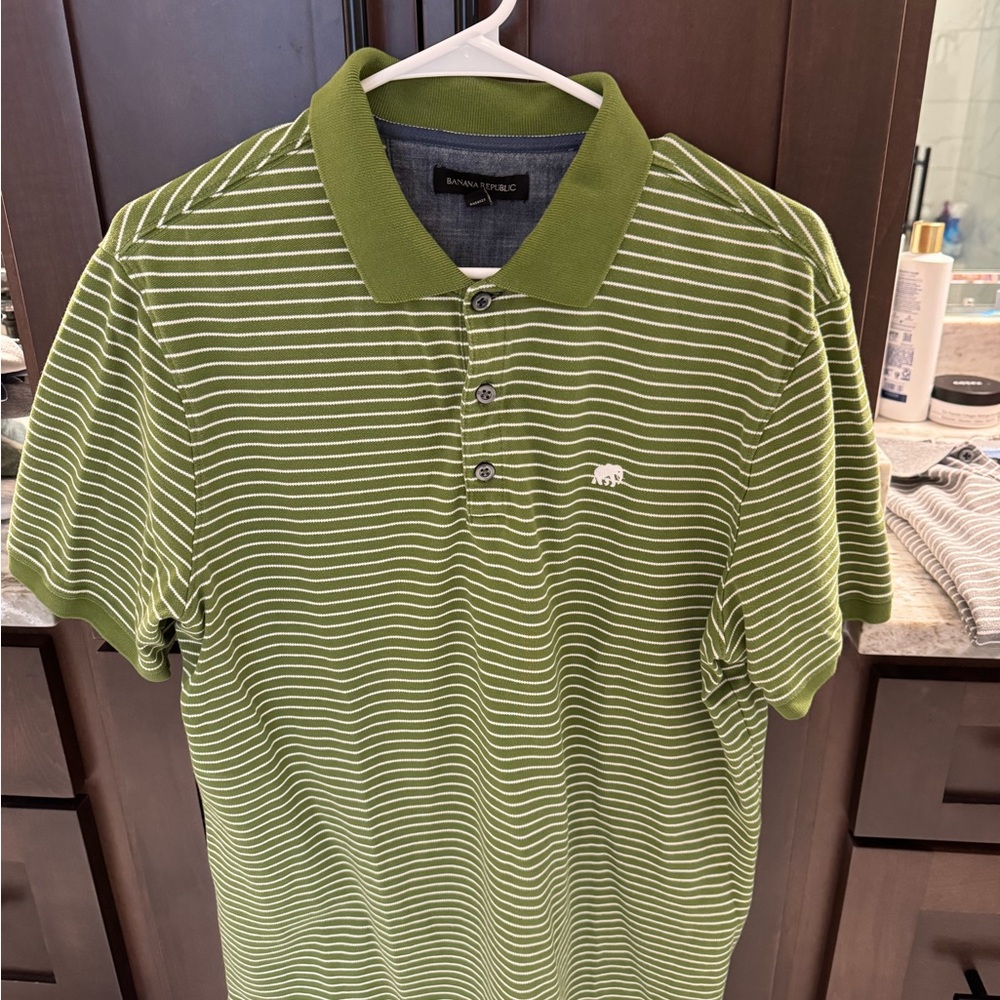 Banana Republic Olive Striped Polo Shirt